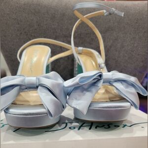 Blue Satin Bow Heels by Betsey Johnson. Mismatched Size.